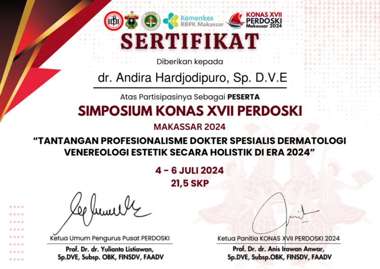 Sertifikat Simposium KONAS PERDOSKI atas nama Dr. Andira