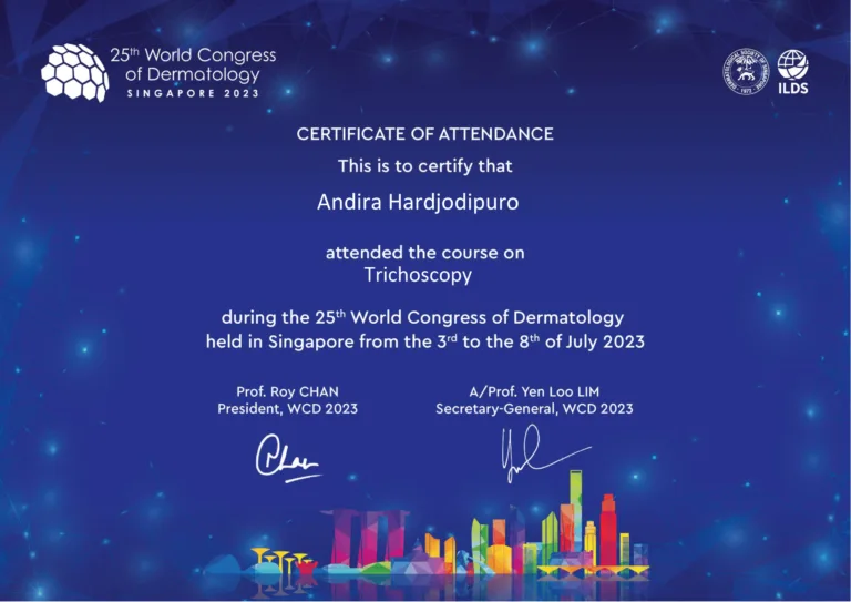 Dr. Dira – Sertifikat Trichoscopy Singapore - Graftlab Hair Transplant